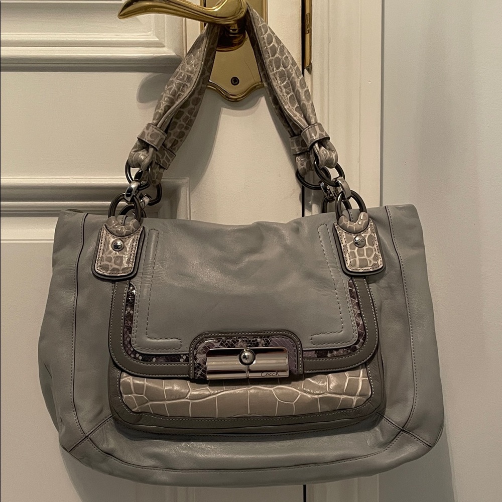 Coach Gray and Cream Shoulder Bag